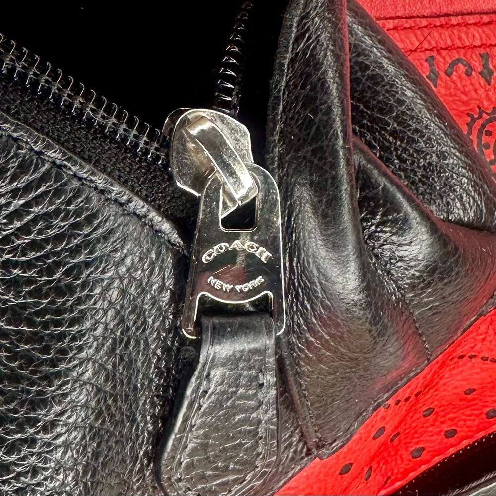 Coach Charles Leather Red and Black Backpack Bandana Design
